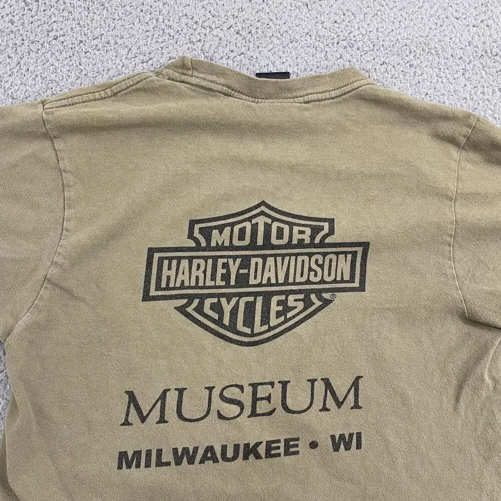The Eagle Soars Alone‎ Harley Davidson Museum Shirt S Olive Biker Short Sleeve